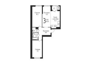 3-к квартира, строящийся дом, 80м2, 12/25 этаж