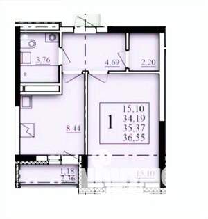 1-к квартира, строящийся дом, 35м2, 4/25 этаж
