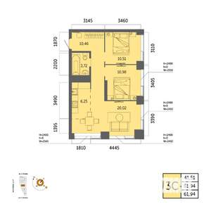 3-к квартира, вторичка, 62м2, 14/32 этаж