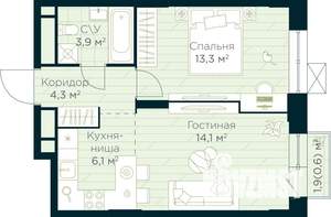 1-к квартира, строящийся дом, 42м2, 15/30 этаж
