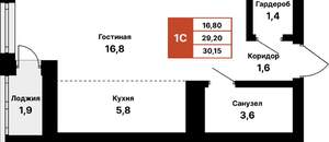 Студия квартира, вторичка, 30м2, 24/25 этаж