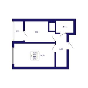 1-к квартира, вторичка, 37м2, 7/25 этаж