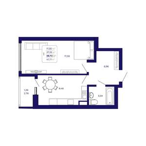 1-к квартира, строящийся дом, 39м2, 25/25 этаж