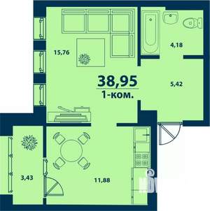 1-к квартира, вторичка, 39м2, 4/9 этаж