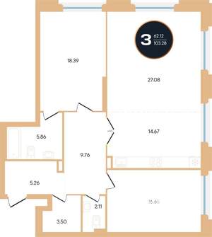 3-к квартира, вторичка, 104м2, 2/14 этаж