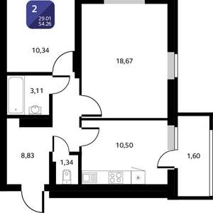 2-к квартира, вторичка, 54м2, 14/25 этаж