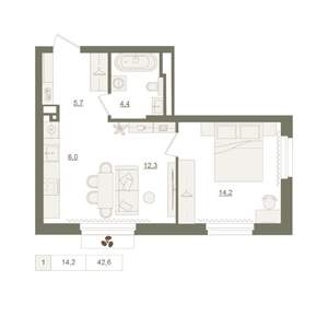 1-к квартира, вторичка, 43м2, 3/25 этаж