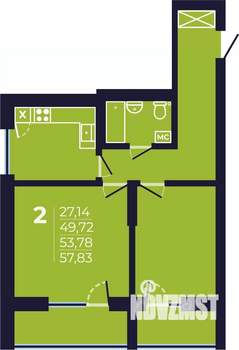 2-к квартира, строящийся дом, 54м2, 4/25 этаж