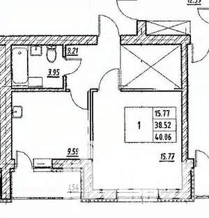 1-к квартира, сданный дом, 39м2, 4/25 этаж