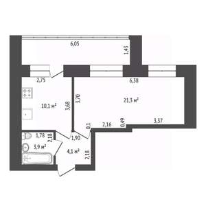 1-к квартира, вторичка, 48м2, 5/10 этаж