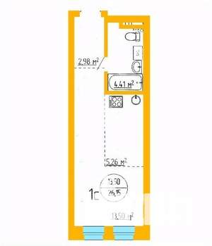 1-к квартира, вторичка, 26м2, 9/16 этаж