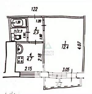 1-к квартира, вторичка, 22м2, 7/9 этаж