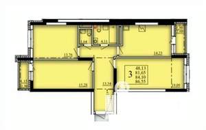 3-к квартира, вторичка, 84м2, 11/21 этаж