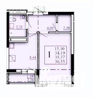 1-к квартира, строящийся дом, 35м2, 13/25 этаж