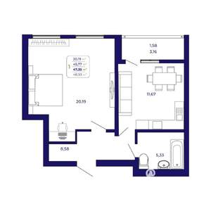 1-к квартира, строящийся дом, 47м2, 1/25 этаж