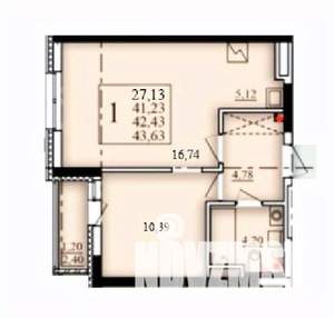 1-к квартира, строящийся дом, 42м2, 13/25 этаж