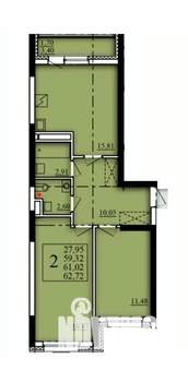 2-к квартира, вторичка, 61м2, 9/21 этаж