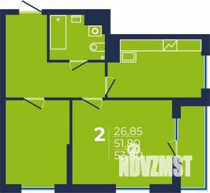 2-к квартира, строящийся дом, 54м2, 14/25 этаж