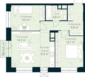 2-к квартира, вторичка, 59м2, 17/30 этаж