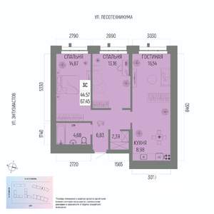 3-к квартира, вторичка, 67м2, 2/22 этаж