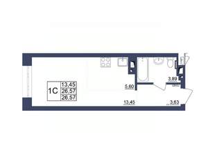 Студия квартира, строящийся дом, 27м2, 14/34 этаж