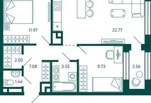2-к квартира, строящийся дом, 60м2, 20/29 этаж