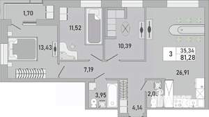 3-к квартира, вторичка, 81м2, 22/24 этаж