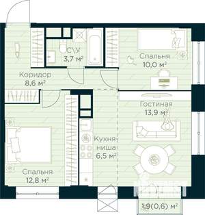 2-к квартира, вторичка, 56м2, 27/30 этаж
