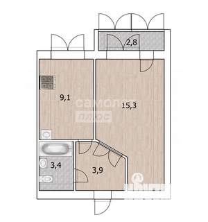 1-к квартира, вторичка, 32м2, 2/3 этаж