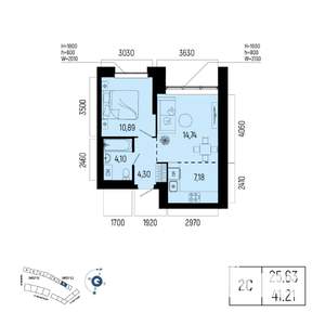 2-к квартира, вторичка, 41м2, 3/25 этаж