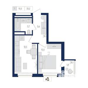 1-к квартира, вторичка, 33м2, 10/22 этаж