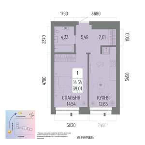1-к квартира, вторичка, 39м2, 13/13 этаж