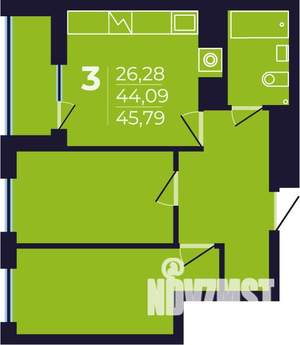 3-к квартира, строящийся дом, 46м2, 14/25 этаж