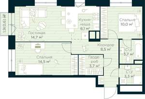 2-к квартира, вторичка, 65м2, 10/30 этаж
