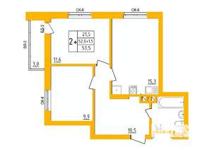 2-к квартира, строящийся дом, 54м2, 2/27 этаж