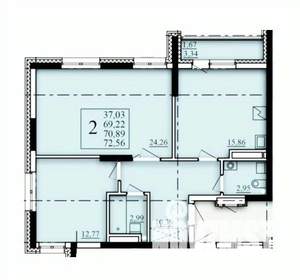 2-к квартира, строящийся дом, 71м2, 8/25 этаж
