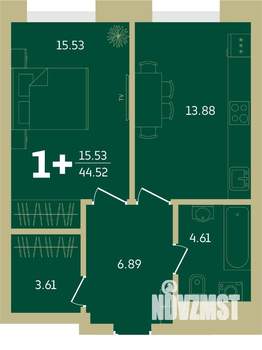 1-к квартира, строящийся дом, 45м2, 13/32 этаж