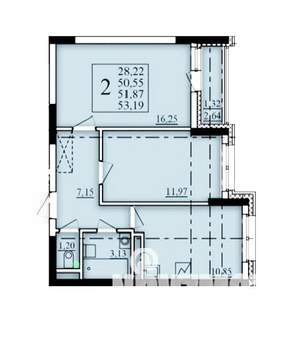 2-к квартира, строящийся дом, 52м2, 3/25 этаж