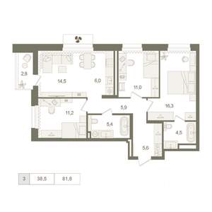 3-к квартира, вторичка, 82м2, 2/25 этаж