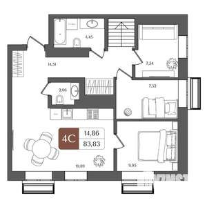 4-к квартира, строящийся дом, 84м2, 21/21 этаж