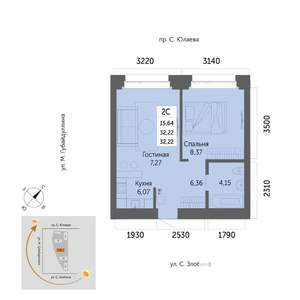 2-к квартира, вторичка, 32м2, 21/32 этаж