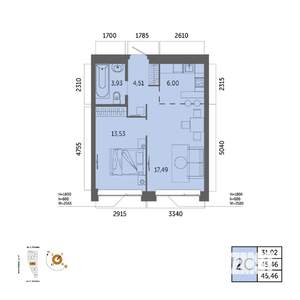 2-к квартира, вторичка, 45м2, 10/32 этаж