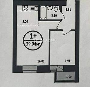 2-к квартира, вторичка, 39м2, 12/16 этаж