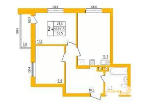 2-к квартира, строящийся дом, 54м2, 1/27 этаж