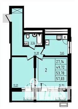 2-к квартира, вторичка, 54м2, 24/25 этаж