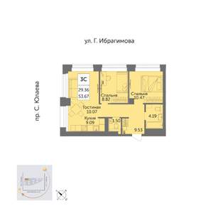 3-к квартира, вторичка, 54м2, 24/32 этаж