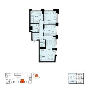 4-к квартира, вторичка, 72м2, 6/31 этаж