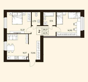 2-к квартира, вторичка, 63м2, 1/10 этаж