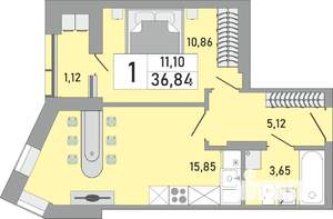 1-к квартира, строящийся дом, 37м2, 24/24 этаж