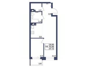 1-к квартира, строящийся дом, 47м2, 14/34 этаж